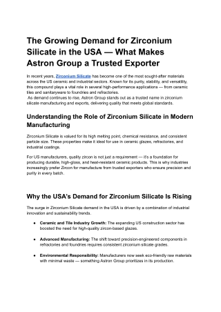 The Growing Demand for Zirconium Silicate in the USA — What Makes Astron Group a Trusted Exporter