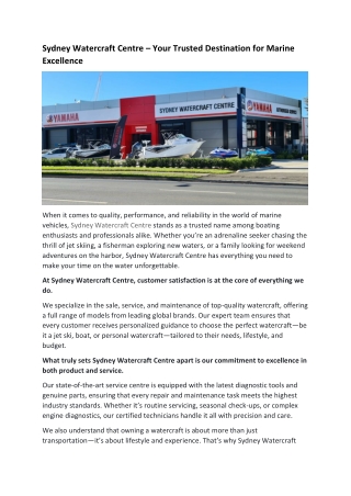 Sydney Watercraft Centre – Your Trusted Destination for Marine Excellence