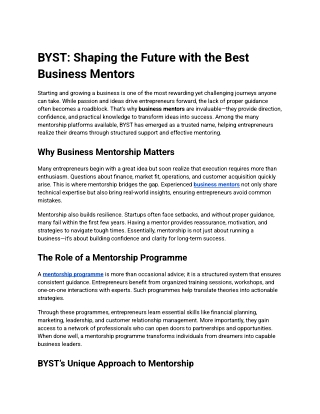 BYST_ Shaping the Future with the Best Business Mentors