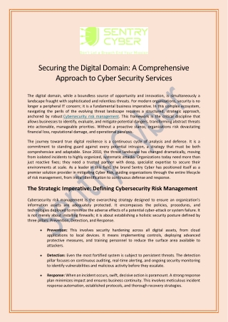 Securing the Digital Domain: A Comprehensive Approach to Cyber Security Services