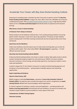 Accelerate Your Career with Bay Area Dental Assisting Institute