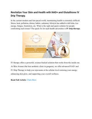 Revitalize Your Skin and Health with NAD  and Glutathione IV Drip Therapy.