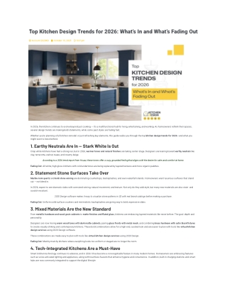 Top Kitchen Design Trends for 2026 - What’s In and What’s Fading Out