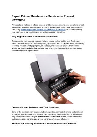 Expert Printer Maintenance Services to Prevent Downtime