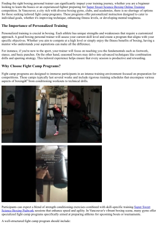 Boxing Personal Trainer in Vancouver: Customized Fight Camp Programs