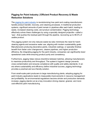 Pigging for Paint Industry: Maximizing Efficiency and Sustainability