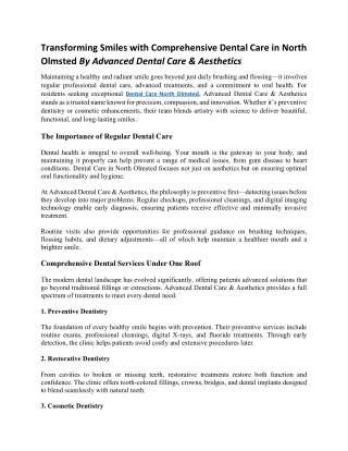 Transforming Smiles with Comprehensive Dental Care in North Olmsted By Advanced Dental Care