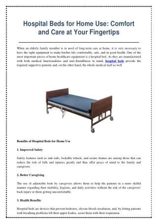 Hospital Beds for Home Use - Comfort and Care at Your Fingertips