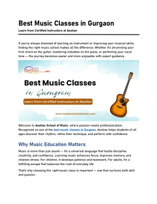 Best Music Classes in Gurgaon- Learn from Certified Instructors at Aeolian