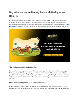 Big Wins on Horse Racing Bets with Reddy Anna Book ID