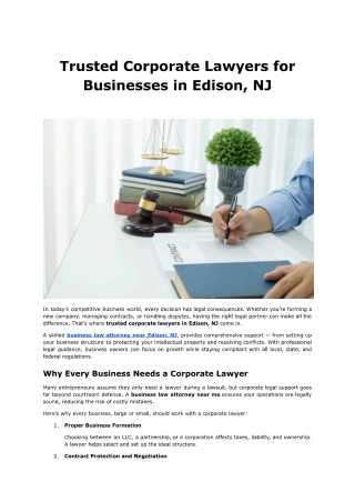 Trusted Corporate Lawyers for Businesses in Edison, NJ
