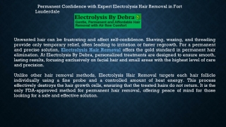 Permanent Confidence with Expert Electrolysis Hair Removal in Fort Lauderdale