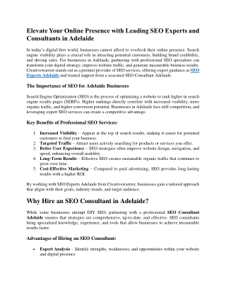 Elevate Your Online Presence with Leading SEO Experts and Consultants in Adelaide