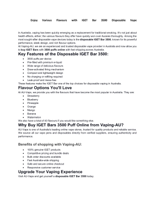 Enjoy Various Flavours with IGET Bar 3500 Disposable Vape