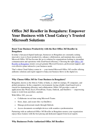 Office 365 Reseller in Bengaluru: Empower Your Business