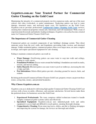 Gcgutters.com.au Your Trusted Partner for Commercial Gutter Cleaning on the Gold Coast