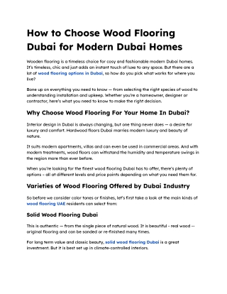 How to Choose Wood Flooring Dubai for Modern Dubai Homes