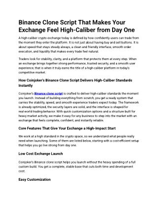 Binance Clone Script That Makes Your Exchange Feel High-Caliber from Day One