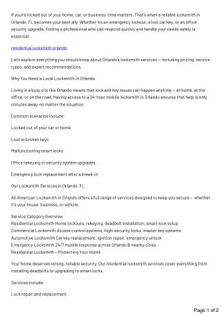 residential locksmith orlando