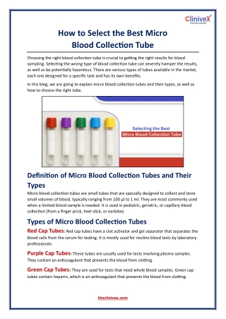 How to Select the Best Micro Blood Collection Tube