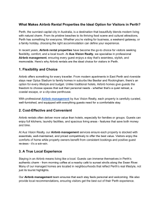 Why Airbnb Rentals Are the Perfect Choice for Perth Visitors