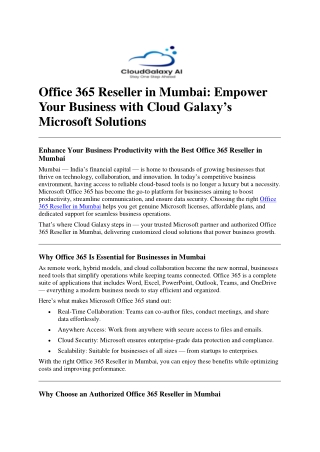 Office 365 Reseller in Mumbai: Empower Your Business with Cloud Galaxy’s Microso