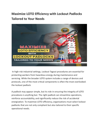 Maximize LOTO Efficiency with Lockout Padlocks Tailored to Your Needs