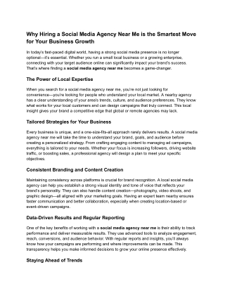 Why Hiring a Social Media Agency Near Me is the Smartest Move for Your Business Growth