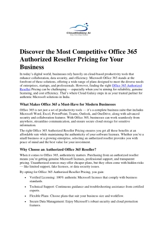 Discover the Most Competitive Office 365 Authorized Reseller Pricing for Your Business