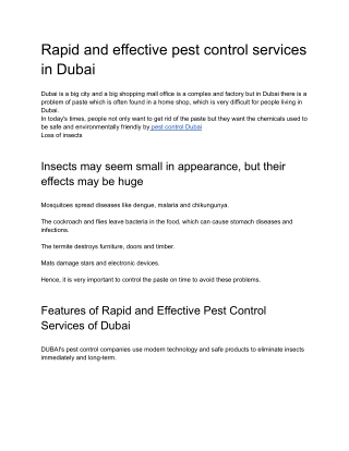 Rapid and effective pest control services in Dubai