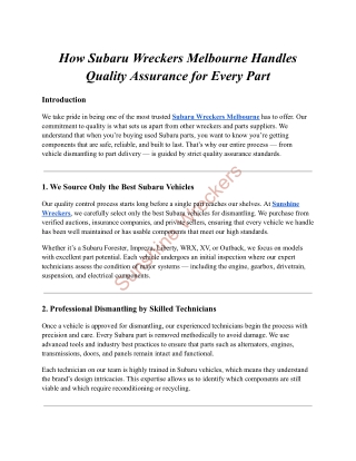 Subaru Wreckers Melbourne Handles Quality Assurance for Every Part