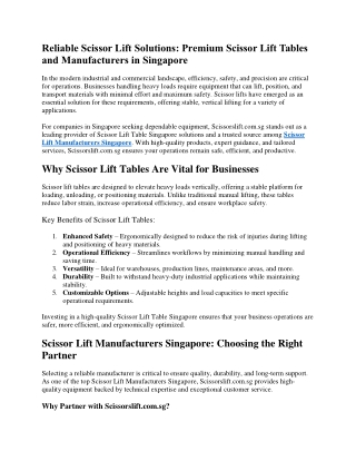 Reliable Scissor Lift Solutions Premium Scissor Lift Tables and Manufacturers in Singapore