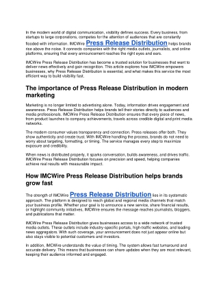 IMCWire Press Release Distribution improves marketing performance