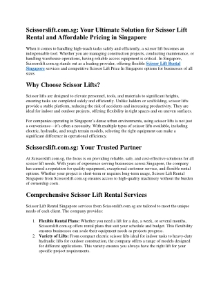 Scissorslift.com.sg Your Ultimate Solution for Scissor Lift Rental and Affordable Pricing in Singapore