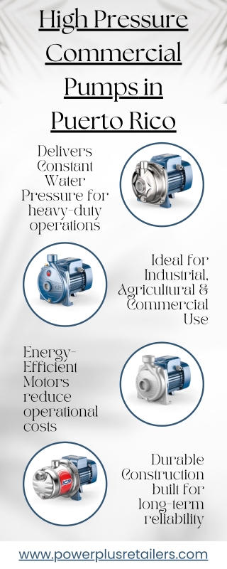 Buy High Pressure Commercial Pumps in Puerto Rico for Industrial, Agriculture and Municipal Uses