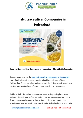 Nutraceutical Companies in Hyderabad