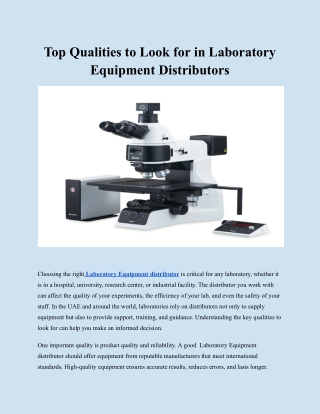 Top Qualities to Look for in Laboratory Equipment Distributors