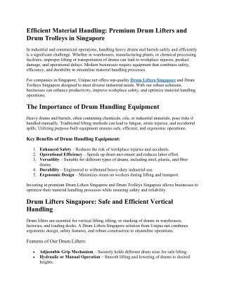 Efficient Material Handling Premium Drum Lifters and Drum Trolleys in Singapore