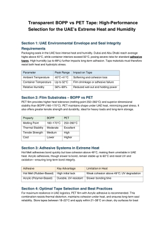 Transparent BOPP vs PET Tape: The Best Choice for UAE’s Heat and Humidity