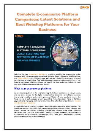 E-commerce Platform Comparison: Best Webshop Solutions & Latest Options 2025