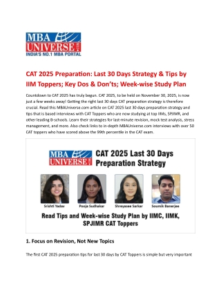 CAT 2025 Last 30 Days Preparation Strategy