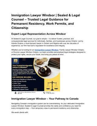 Immigration Lawyer Windsor _ Sealed & Legal Counsel – Trusted Legal Guidance for Permanent Residency, Work Permits, and