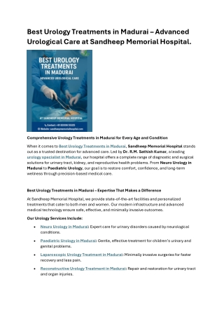 Best Urology Treatments in Madurai Advanced Urological Care at Sandheep Memorial Hospital