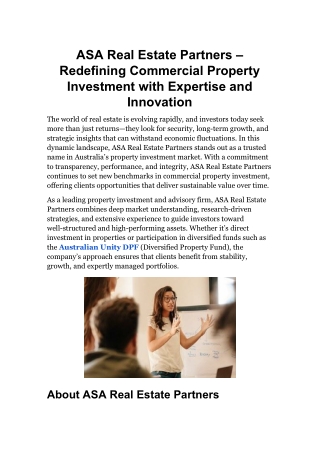 ASA Real Estate Partners – Redefining Commercial Property Investment with Expertise and Innovation