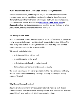 Divine Royalty: Moti Heavy Laddu Gopal Dress by Shaurya Creations