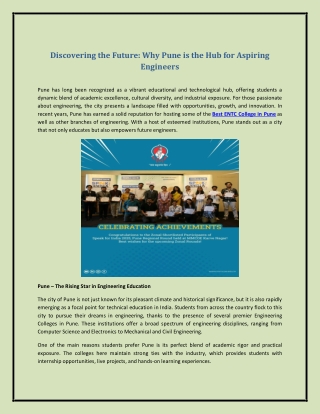 Discovering the Future: Why Pune is the Hub for Aspiring Engineers