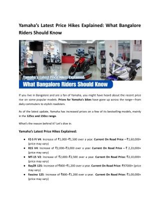 Yamaha's Latest Price Hikes - What Bangalore Riders Should Know About