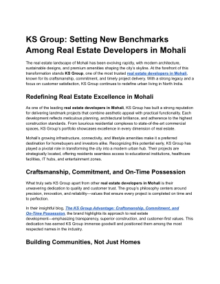 KS Group_ Setting New Benchmarks Among Real Estate Developers in Mohali