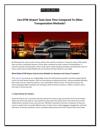 Can DTW Airport Taxis Save Time Compared To Other Transportation Methods?