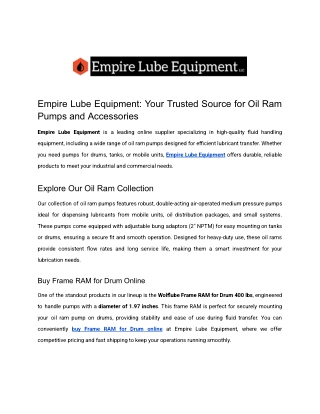 Empire Lube Equipment_ Your Trusted Source for Oil Ram Pumps and Accessories